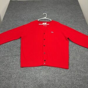 Lacoste Cardigan Mens XL Red Izod V-Neck Button Front Knit‎ Preppy Vintage